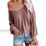 Adreamly Women's V Neck Long Sleeve Waffle Knit Top Off Shoulder Oversized Pullover Sweater