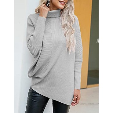ANRABESS Womens Turtleneck Long Batwing Sleeve Asymmetric Hem Casual Pullover Sweater Knit Tops