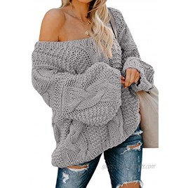Astylish Womens Sexy Long Sleeve Off Shoulder Loose Cable Knit Pullover Sweater