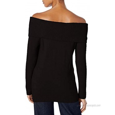 AX Armani Exchange Women's Classic Long Sleeved Off The Shoulder Fitted Sweater