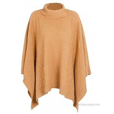 BerryGo Women's Chic Turtleneck Batwing Sleeve Asymmetric Knitted Poncho Pullovers Sweater