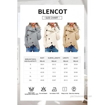 BLENCOT Women's Casual Cowl Neck Asymmetric Button Wrap Hem Pullover Sweater Jumper
