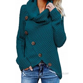 BLENCOT Women's Casual Cowl Neck Asymmetric Button Wrap Hem Pullover Sweater Jumper