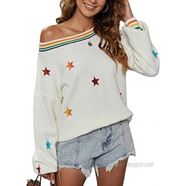 Blooming Jelly Womens Star Oversized Sweaters Chunky Off The Shoulder Tops Loose Lantern Sleeve Pullover Knit Jumper Tops