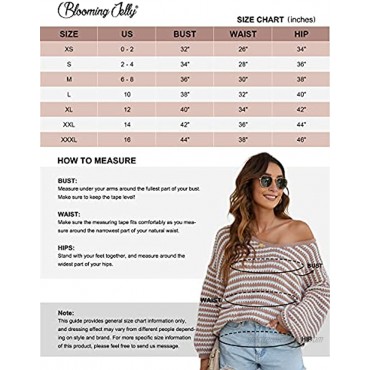 Blooming Jelly Womens Striped Off The Shoulder Sweater Knit Tops Long Sleeve Oversized Shirts