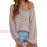 Blooming Jelly Womens Striped Off The Shoulder Sweater Knit Tops Long Sleeve Oversized Shirts