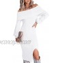 Cutiefox Women's Off The Shoulder Bodycon Sweater Dress Elegant Long Sleeve Ribbed Knit Midi Dress with Slit