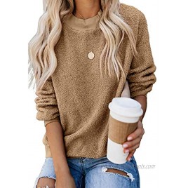 Ecrocoo Womens Crewneck Long Sleeve Fuzzy Solid Sweatshirt Tops Casual Loose Fitting Pullover Shirt