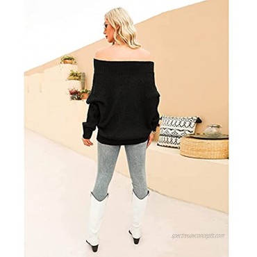EXLURA Women's Off Shoulder Sweater Batwing Sleeve Loose Oversized Pullover Knit Jumper