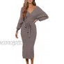Fixmatti Women's Elegant V Neck Wrap Knit Dresses Batwing Sleeve Backless Slit Maxi Dress with Belted