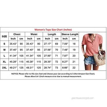 Glanzition Womens Tops Short Sleeve V Neck Button Up Loose Waffle Knit Tunic Henley Shirts