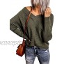 Jollycode Women's Off Shoulder Sweater V Neck Long Sleeve Pullover Loose Ribbed Knit Oversized Jumper Casual Top