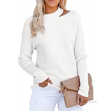 KIRUNDO 2021 Women’s Sweaters Halter Neck Off Shoulder Long Sleeves Knit Sweater Loose Solid Pullovers Tops