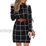 Laigabe Womens Sweater Dresses Winter Turtleneck Long Knitted Grid Pullover