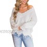 LEANI Women's Loose Knitted Sweater Long Sleeve V-Neck Ripped Pullover Sweaters Crop Top Knit Jumper