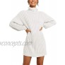 LOGENE Women's Sweater Dress Turtleneck Long Balloon Sleeve Ribbed Knit Oversized Pullover Dresses