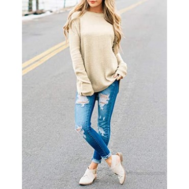 MEROKEETY Women's Long Sleeve Oversized Crew Neck Solid Color Knit Pullover Sweater Tops