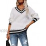 MIHOLL Women's V Neck Sweater Long Sleeve OversizedCable Knit Pullover Jumper Tops