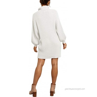 MILLCHIC Women Turtleneck Long Lantern Sleeve Sweater Dress Winter Casual Loose Knit Oversized Pullover Dresses
