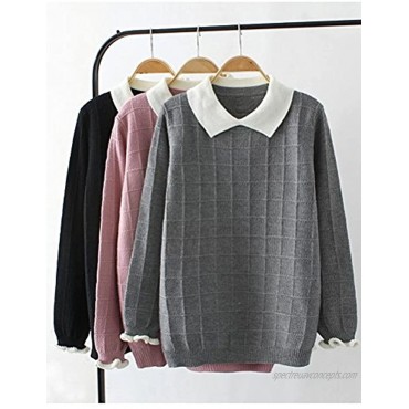 Minibee Women's Pan Collar Knitted Sweater Casual Pullover Sweatshirt