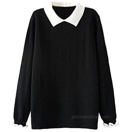 Minibee Women's Pan Collar Knitted Sweater Casual Pullover Sweatshirt
