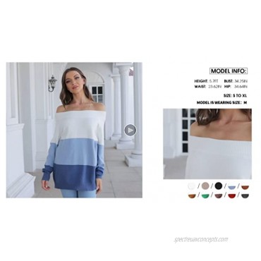 Pink Queen Women Off Shoulder Sweater Long Sleeve Striped Color Block Casual Knit Pullover Top