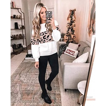 PRETTYGARDEN Women’s Casual Long Sleeve Off Shoulder Knitted Sweater Leopard Print Color Block Loose Pullover Tops