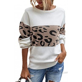PRETTYGARDEN Women’s Casual Long Sleeve Off Shoulder Knitted Sweater Leopard Print Color Block Loose Pullover Tops