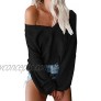 ReachMe Women's Oversized Off Shoulder Pullover Tops Long Sleeve Loose Fit Waffle Knit Tops
