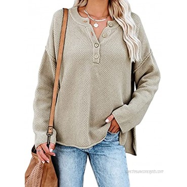 SHEWIN Women's Long Sleeve V Neck Button Knit Fall Pullover Sweaters Casual Jumper Tops