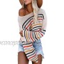 Sixmomy Womens Fall Striped Sweater Lightweight Oversized Crew Neck Pullover Sweaters Tops