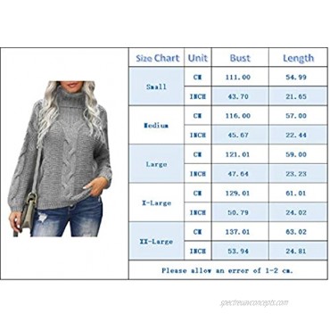 Womens Cable Kint Chunky Pullover Sweater Turtleneck Batwing Long Sleeve Casual Jumper Tops