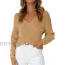 ZCSIA Women's Long Sleeve Wrap V Neck Cross Front Solid Color Casual Loose Knitted Pullover Sweater