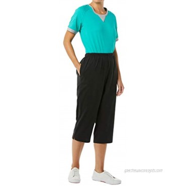 AmeriMark Women’s Knit Capris – 100% Cotton Pants with Stretch Elastic Waist