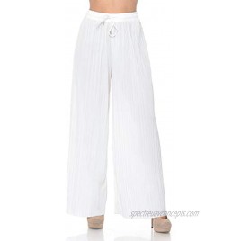 Auliné Collection Womens Solid Waistband Long Pleated Chiffon Palazzo Pants