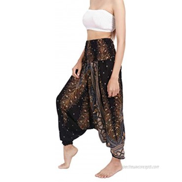 Banjamath Women's Peacock Print Aladdin Harem Hippie Pants Jumpsuit