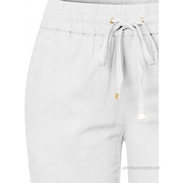 Design by Olivia Women's Comfy Drawstring Elastic Waist Linen Pants with Pocket