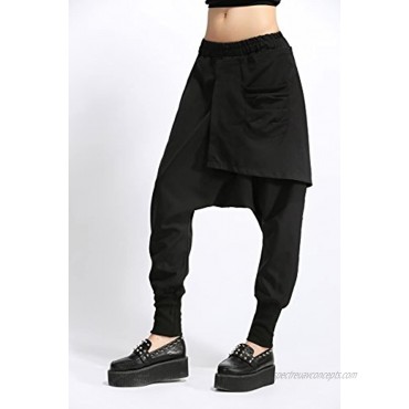 ellazhu Womens Casual Personality Elastic Waist Solid Harem Pants for Women GY696