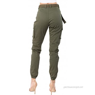 Love Moda Women's Trendy Slim Fit Belted Cargo Pants with Stretchy Spandex