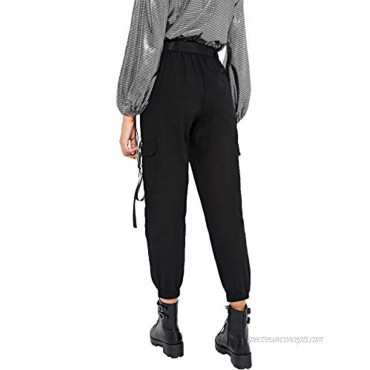 Milumia Women's Casual High Waisted Belted Cargo Joggers Workout Pants with Pocket