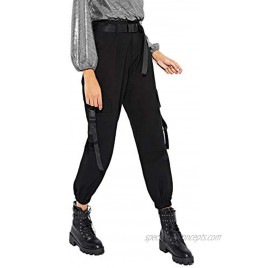 Milumia Women's Casual High Waisted Belted Cargo Joggers Workout Pants with Pocket