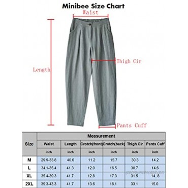 Minibee Women's Casual Linen Pants Elastic Waist Tapered Pants Trousers with Pockets