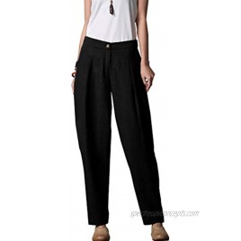 Minibee Women's Casual Linen Pants Elastic Waist Tapered Pants Trousers with Pockets
