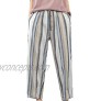 Minibee Womens Striped Linen Pants Casual Wide Leg Cropped Trousers