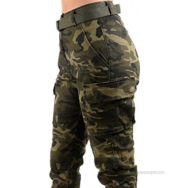 TwiinSisters Women's High Waist Slim Fit Jogger Cargo Camo Pants for Women with Matching Belt