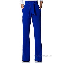 VOIKERDR Women's Casual Stretch Straight Leg High Waisted Long Work Pants with Belt
