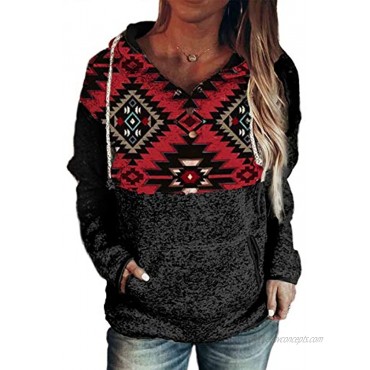 Aleumdr Women's Lightweight Geometric Print Hoodies Casual Loose Long Sleeve Drawstring Pullover Sweatshirts with Pockets
