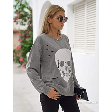Blooming Jelly Women's Crewneck Sweatshirt Skull Graphic T Shirts Long Sleeve Top Pullover Oversized Sweaters