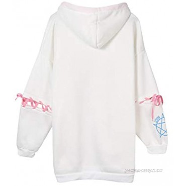 BSTANG Autumn Lace Up Hoodies Cartoon Rabbit Pentacle Print Sweatshirt Kawaii Long Sleeve Loose Women Tracksuit