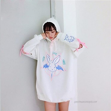 BSTANG Autumn Lace Up Hoodies Cartoon Rabbit Pentacle Print Sweatshirt Kawaii Long Sleeve Loose Women Tracksuit